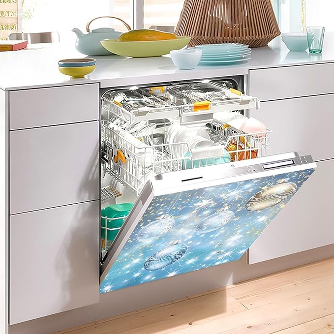 Christmas Ball Dishwasher Magnet Cover Panel Blue Gold Ball Magnetic Dishwasher Covers Refrigerator Sticker Decal Xmas Decorative Washing Machine Cover for Home Kitchen,23x26in