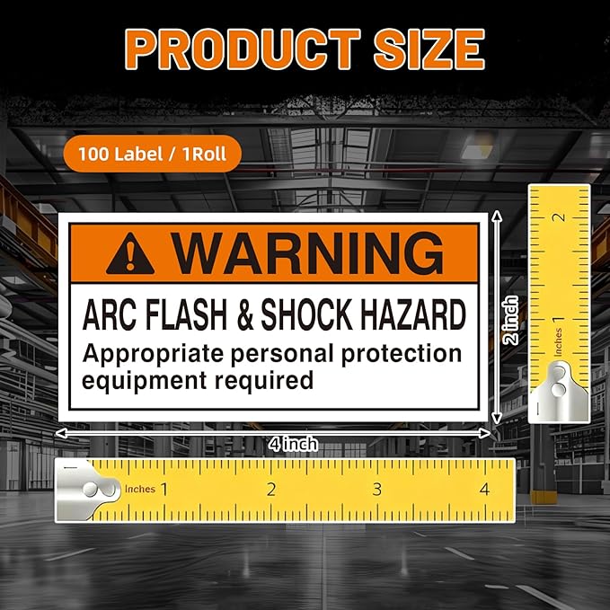 100 Pcs Warning Arc Flash and Shock Hazard Label - 2 x 4 Black & Orange Electrical Safety Warning Decal High Performance Polyester Safety Sticker Signs for the Workplace