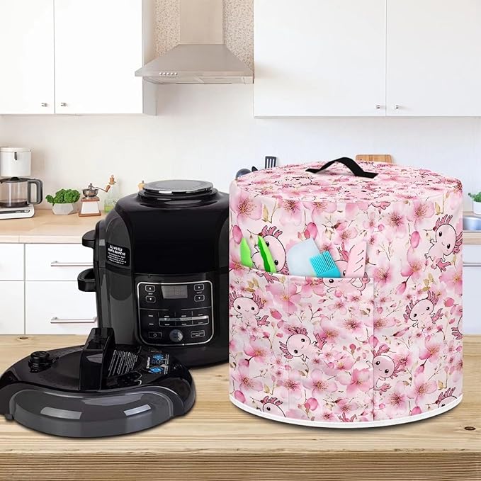 Axolotl Butterfly and Floral Print Kitchen Appliance Dust Cover with Pockets, Electric Pressure Cooker Cover Compatible with Crock Pot, Rice Cooker Cover, for 6 Qt Pot