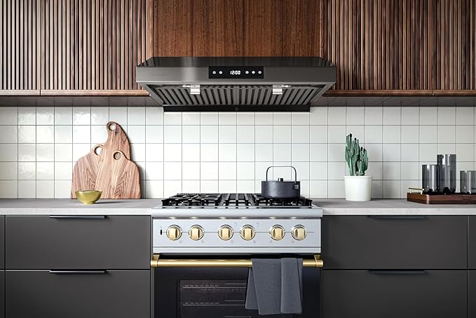 Hauslane Range Hood 30 Inch Under Cabinet Range Hood Black Stainless Steel Hood Vent Hood 30 Inches, Stove Vent Hood for Kitchen, Kitchen Vent Hoods 30 Inch with LED Chef Series PS18
