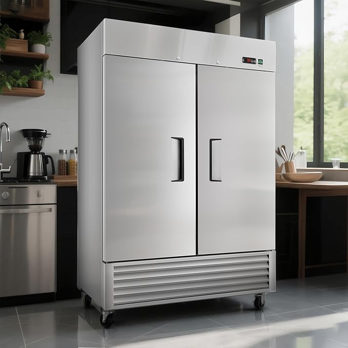 54"W Commercial Refrigerator,49 Cu.ft Commercial Refrigerator with 2 Stainless Steel Solid Door ,ETL Upright Freeze Storage w/ 6 Adjustable Shelves,Auto Defrost,for Restaurant,Bar,Shop,Silver