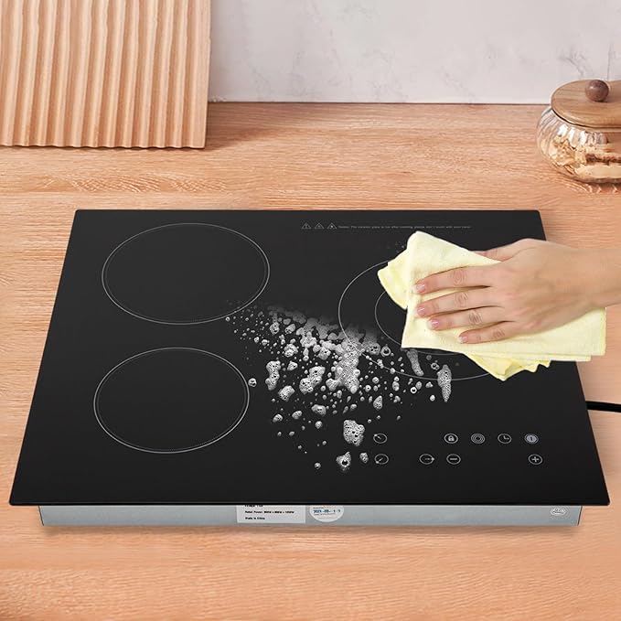 3 Burner Electric Ceramic Cooktop, 2600W Built-in Stove Top 110V Countertop Electric Induction with Timer, Child Safety Lock, Sensor Touch Control for Iron Pots, Stainless Steel Pots