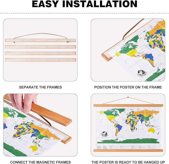 Magnetic Poster Hanger, 31 x 21 31x23 31 x 24 Poster Frame Wood Wooden Magnet Print Posters Dowel Scroll Hanger Hangers Hanging Kit for Walls Map Canvas Artwork (Teak Wood, 31")