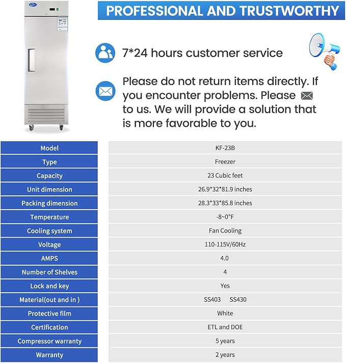 Commercial Freezer, 27"W Commercial Refrigerators, 23 Cu.Ft Commercial Reach in Stainless Steel Freezer, Commercial Freezer Upright with 4 Shelves for Restaurant, Bar, Supermarket