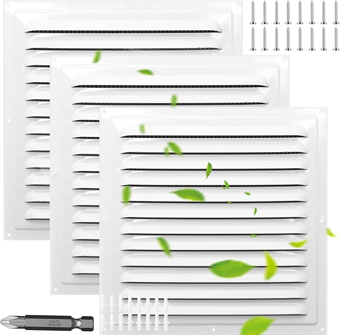 Gable Vents (10" x 10" 3Pcs) Aluminum Walls, Lofts, Garages more, More with Screens, Metal Shed Vents, Outdoor Houses, Loft Ceiling Reinforcement, Square Vents, Blinds, Exterior Grille(White)