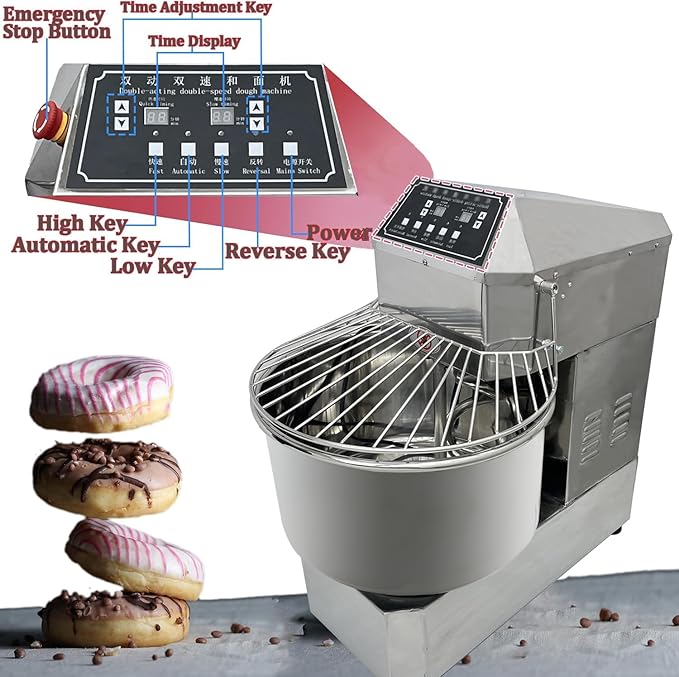INTSUPERMAI Commercial Dough Mixer, 50QT Stand Flour Mixing Machine, Double Action Double Speed, with A Dough Cutter, 110V/2200W Electric Food Stand Spiral Mixer