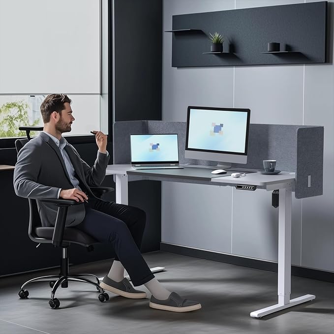 Desk Privacy Panel,2PCS L-Shaped Clamp-On Office Desk Divider,2-in-1 Adjustable Acoustic Desktop Partition Or Under Desk Modesty Screen,for Office,Home,Felt(Grey, 47.2" x 17.7")