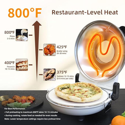 12" Electric Pizza Oven - Countertop Pizza Maker with Ceramic Stone, Heats up to 800°F, Portable Indoor Pizza Oven for Homemade Pizzas, White