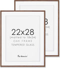 Fun Memories Oak Wood Picture Frame 22x28, 22 x 28 Poster Frame for Wall, 22"x28" Wood Frames Photo Frames in Walnut, Tempered Real Glass, 22x28 Frame with Mat for 18x24 (Walnut, 2 Pack)