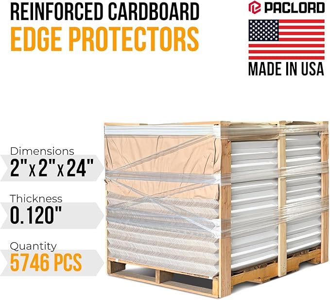 24" x 2" x 2" Reinforced Cardboard Edge Protectors, White (Pallet of 5746) – 0.12" Thick Medium-Duty Cardboard Corner Protectors for Shipping – American Quality V-Board Pallet Edge Guard