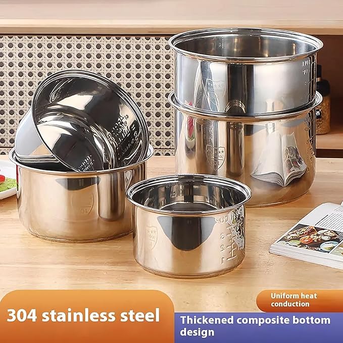 Rice Cooker Replacement Pot, Stainless Steel Non-Stick Inner Pot with Durable Upgrade & Even Heating for Perfect Rice (Please Confirm Size and Shape Before Purchase)