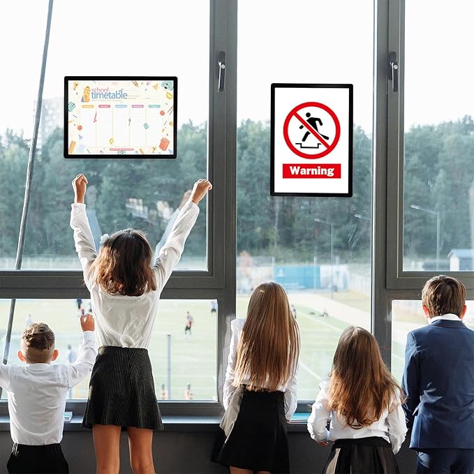 Sign Holder 8.5"x11" Wall-mounted 2 Pack, Self-Adhesive Display Frame for College Certificate/Poster/Paper/Picture Office/Store/School Display Sign Holder with Horizontal and Vertical (Black)