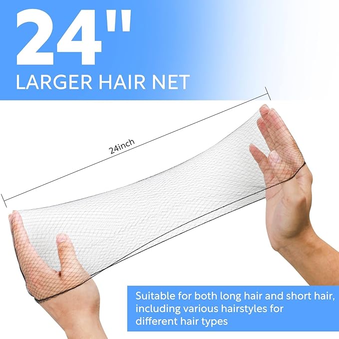 150Pcs Hair Net Black Set - 24 inches Invisible Elasticity Elastic Mesh Nylon Hair Net 144 Pcs - Kitchen Food Service Worker, Ballet Bun,with 10pcs U Shaped Hair Pins 2.4inch