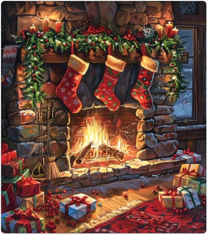 Christmas Stockings Fireplace Dishwasher Magnet Cover, Reusable Refrigerator Panel Stickers Microwave Front Door Covers Magnets for Kitchen Home Appliances Holiday Party Decorations 23 X 26 in