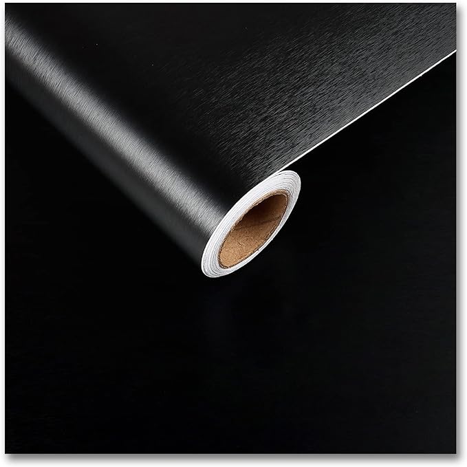 CRE8TIVE Brushed Black Stainless Steel Contact Paper for Appliances 24"x118" Black Peel and Stick Wallpaper Metallic Heat Resistant Waterproof Self Adhesive Vinyl for Kitchen Dishwasher Fridge Cabinet