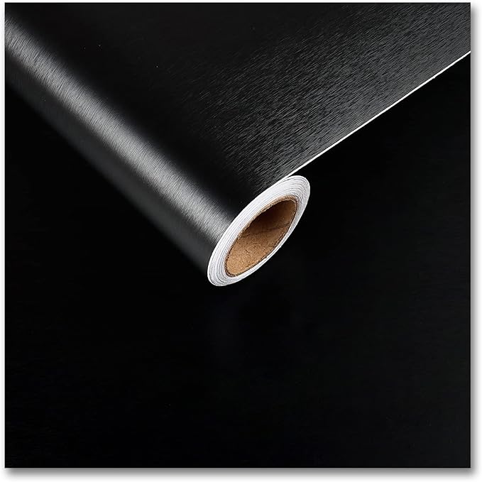 CRE8TIVE Wide 36"x118" Black Stainless Steel Contact Paper for Kitchen Wallpaper Peel and Stick Black Contact Paper Waterproof Adhesive Brushed Metallic Wallpaper for Appliances Backsplash Furniture