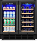 30 Inch Dual Zone Wine & Beverage Refrigerator, Built-In or Freestanding Wine Fridge with Seamless Black Stainless Steel Door, Glass Door, Digital Touch Control, Holds 30 Bottles & 110 Cans
