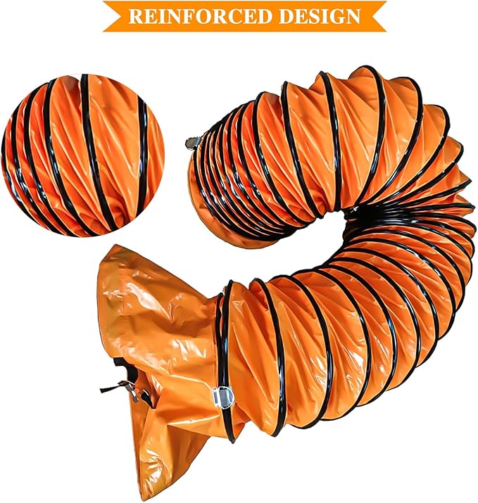 12"×33FT PVC Flexible Duct Hose, Flame Retardant HVAC Ducting with Adjustable Rope, D Hook & Steel Support for Ventilation, Exhaust, Drying, and Cooling Applications