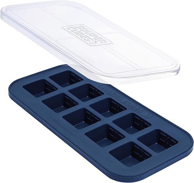 Souper Cubes 2 Tbsp. Silicone Freezer Molds - Perfect for Storing Garlic, Herbs, Ginger, Pesto, Tomato Paste, Lemon Juice, Purees and More - Silicone Baby Food Freezer Tray - Blueberry – 1-Pack
