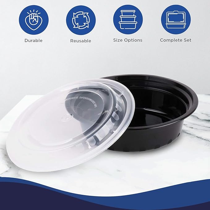 Ruthy's Outlet Meal Prep Containers with Lids, Food container bowl - BPA-Free, Stackable, Freezer & Dishwasher Safe, Reusable Food Storage for Lunch, Portion Control & Meal Prep (100 Pack, 32 oz)