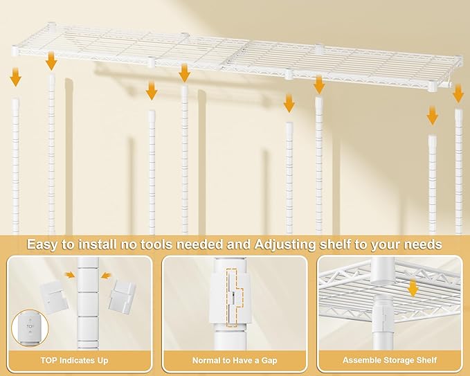 E14C Heavy Duty Closet Organizer System，Freestanding Clothing Racks for Hanging Clothes，Adjustable Garment Rack 70.1" W × 16.6" D × 76.4" H Hold 960 lbs，White Rack with Grey Dustproof Cover