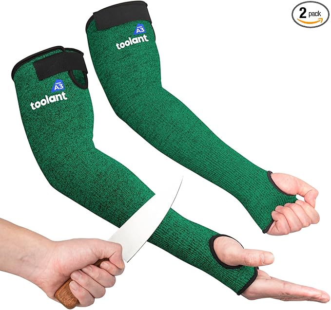 OriStout Cut Resistant Gardening Sleeves with Tumb Hole, Protective Arm Sleeves for Yard Work, Kitchen, Arm Guards for Biting, Pet Grooming, Gardening for Women, Dark Green, 1 Pair