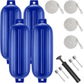 8.5 x 27 Inches Twin Eyes Ribbed Boat Fenders 4 Pack Boat Fenders Bumpers with Lines and Pump to Inflate for Docking