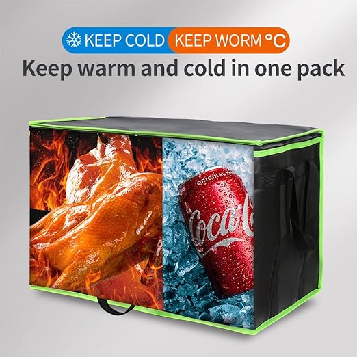 Bodaon 5-Pack Cooler Insulated Food Delivery Bag, Rideshare Delivery Bag, XXX-Large Thermal Bags for Catering/Hot Pizza, Travel/Camping/Picnic/Grocery Reusable Warmer Frozen, Black-Green Edge