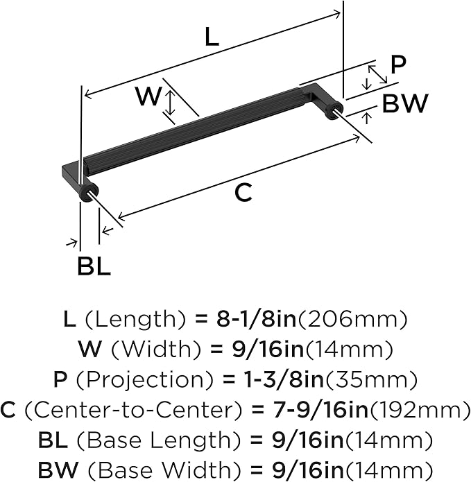 Amerock Ballard 7-9/16 inch (192mm) Center-to-Center Matte Black Cabinet Pull, BP37646MB