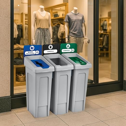 23 Gallon Compost Bin with Hinged Lid – Commercial Organic Waste Container with Liner Cinches and Venting – Green Waste Station for Cafeterias, Offices, and Kitchens