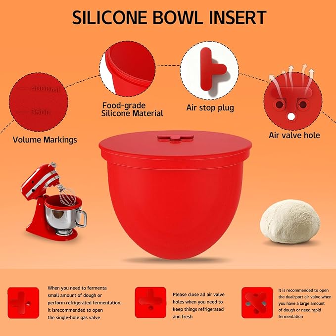 5 Qt Tilt-Head Stand Mixer Silicone Liner - Reusable Easy-Release Bowl Insert, Flexible Baking Tool for Home Bakers (Red)