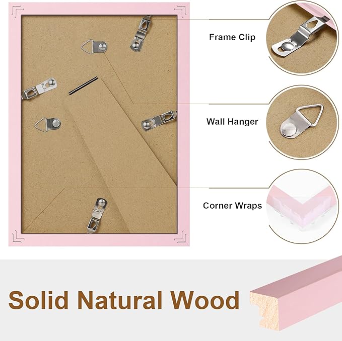 Vittanly 5x7 Picture Frame, Solid Wood Frame with Plexiglass, Includes 4x6 Mat, Wall Hanging or Tabletop for Home Decor, Pale Pink, 1 Pack