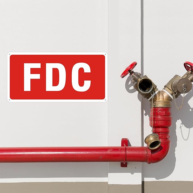FDC Sign, 2 Pack FDC Sign Outdoor Aluminum Metal Sign, FDC Signs for Fire Department Connection, UV Protected Weather Resistant and Easy to Install (Size: 12x6 inches)