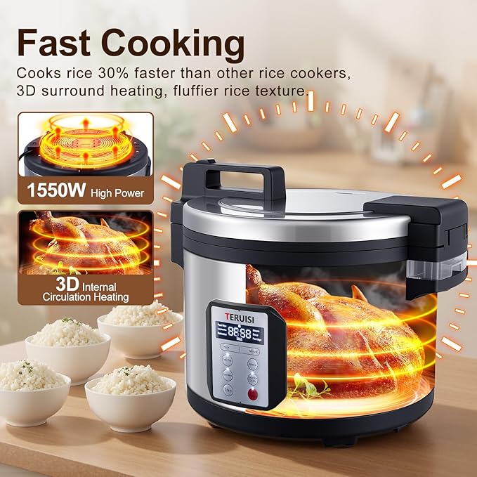 Commercial Rice Cooker, 15L/15.85QT Large Capacity Rice Cooker & Warmer 84 CUPS Cooked Rice, 1550W Fast Rice Cooker with 6 Preset Functions, LED Display, Non-stick Inner Pot for 25-35 People Use