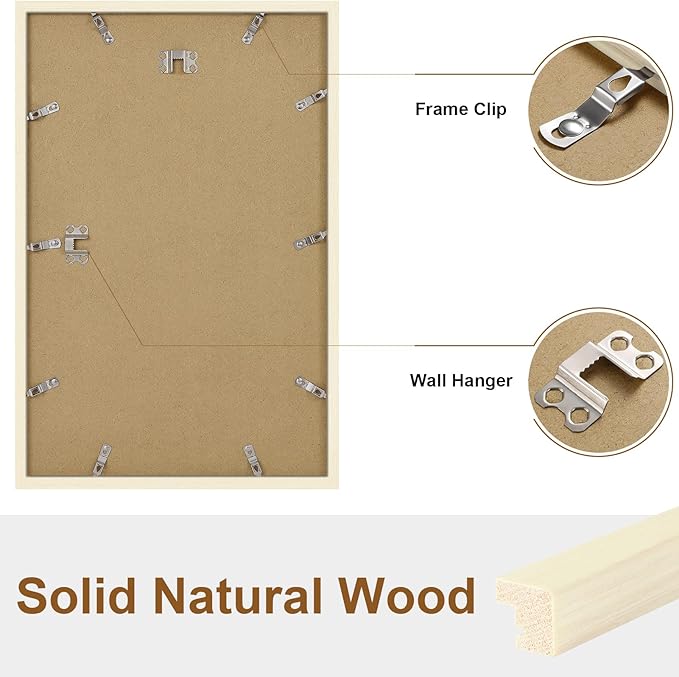 Vittanly 11x17 Picture Frame, Solid Wood Frame with Plexiglass, Includes 8x12 Mat, Wall Hanging for Photos, Home Decor, White, 1 Pack