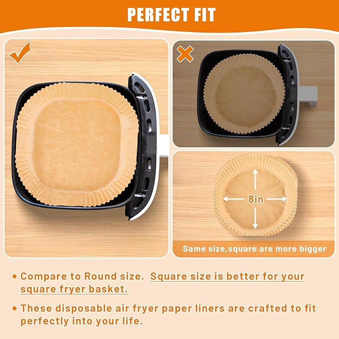 Air Fryer Liners Disposable, 100PCS Non-stick Disposable Airfryer Liners, 9 Inch Unbleached Parchment Paper, Round Air Fryer Paper Liners for 5-8QT Air Fryer, Baking, Roasting Microwave