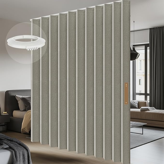 100% Blackout Room Divider Curtains - with Flexible Ceiling Curtain Track, Noise Reduce Barrier for Portable Curtain for Sliding Glass Door/Space Room Divider (Grey, W100 x L108, 1 Pack)