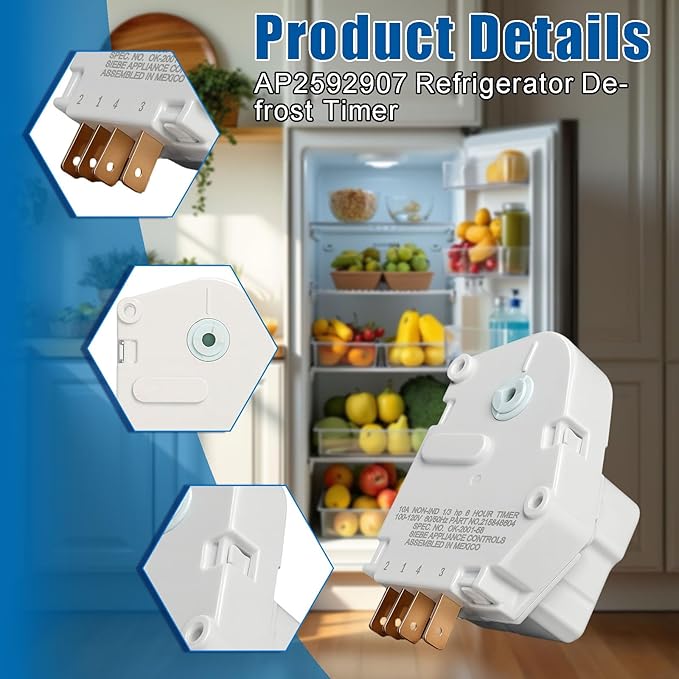 AP2592907 Refrigerators Defrost Timer for Frigidaire,120V 6 Hour 21 Minutes 215846604 Timer Fits Fridge and Freezers by Ketofa