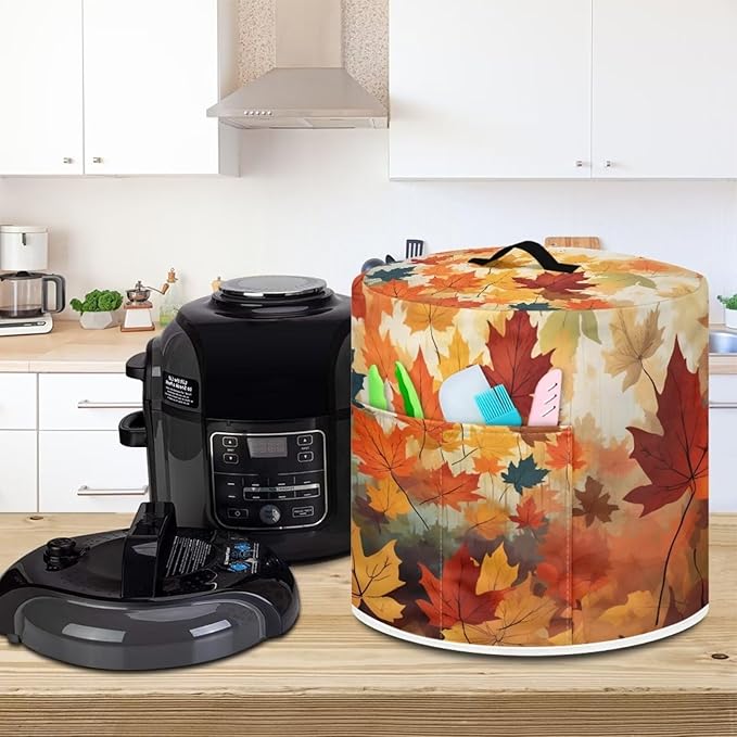 Flashideas Yellow Maple Leaf Pressure Cooker Cover for Women Dust-proof Cover for Rice Cooker Air Fryer Kitchen Appliance Covers with Top Handle and Pocket Home Kitchen Decor Gifts for Friends
