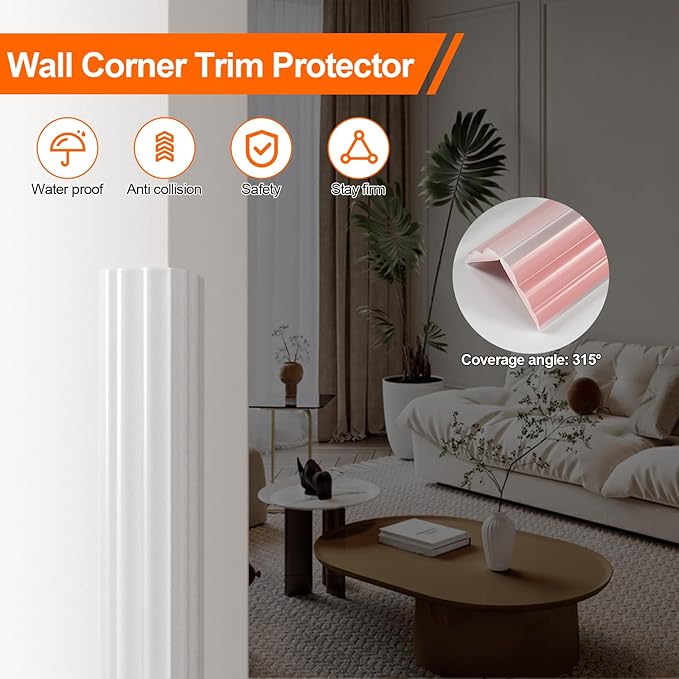 Wall Corner Protector & Edge Guard，Peel and Stick Wall Trim Moulding Inside & Outside Corner Molding Trim Caulk Strip, Self Adhesive Trim for Wall Edge,Ceiling,Countertop, 2.36” W x20’ L，Clear