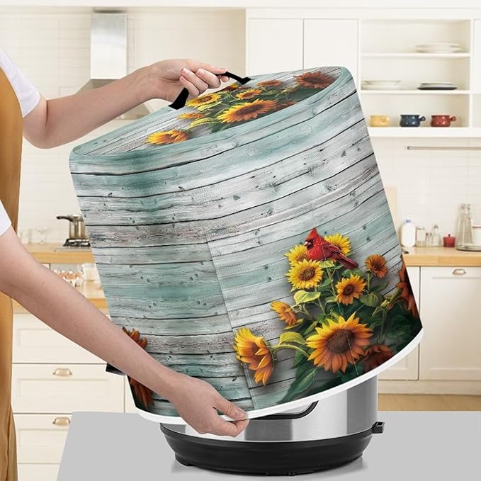 Xoenoiee Cardinal Bird Sunflower Print Kitchen Appliance Dust Cover with Pockets, Electric Pressure Cooker Cover for qt Compatible with Crock Pot, Rice Cooker Cover, for 3 Qt Pot
