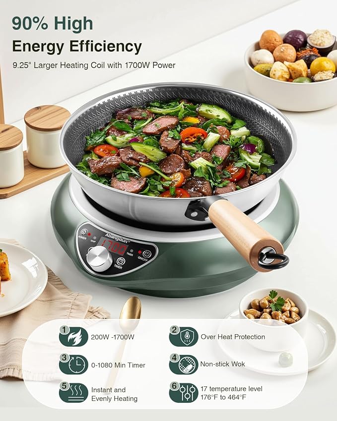 Induction Cooktop, 1700W/85V~120V Portable Induction Wok Burner For Kitchen/Commercial/Travel Use