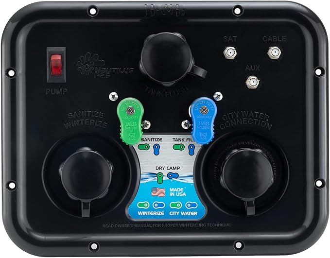 RecPro RV Water Management Panel | Nautilus P2.5 | 7-Function City-Water Fill | Made in America (Black, Include Install Kit)