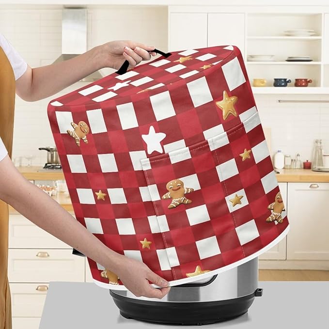 Christmas Plaid Dust Cover Instant Pot and Extra Accessories Dust Proof Easy to Clean Pressure Cooker Cover Electric Appliance Cover Air Fryer Accessories with Storage Pocket Size L