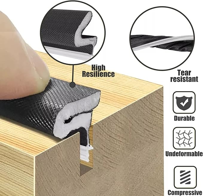 26 FT Door Frame Kerf Non-Adhesive Weather Stripping Seal Strip PU Foam, PE Cover, Groove Slot Installation for Large Gap, Sound Heat Insulation, Dust Water Prevention (26ft, White, Flanged)