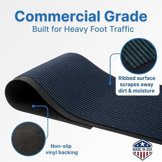 Consolidated Plastics Brush Dry Mat - Made in USA, Heavy-Duty Commercial DoorRug for Indoor/Outdoor Entryways, Non-Slip Backing for High-Traffic Areas (4' W x 6' L, Blue)