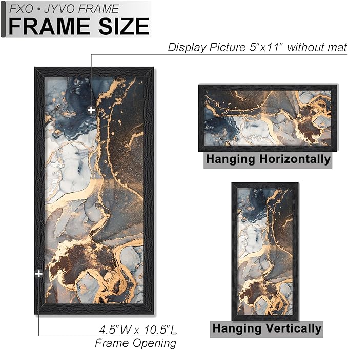 Engineered Wood 5x11 Picture Frame Set of 6, Black Frame for 5 x 11 Inch Picture Poster Photo, Light Weight 5 by 11 Frame with Wood-grain for Wall - 6 Pack/Black/5"x11"