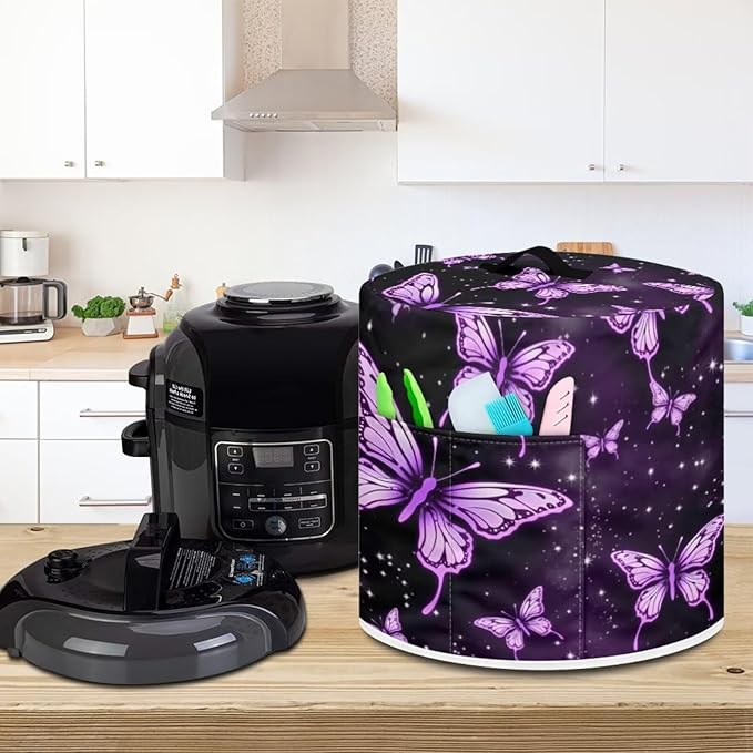 Flashideas Purple Butterfly Dust Cover Compatible with 6 qt Instant Pot and Extra Accessories, for Electric Pressure Cooker Rice Cooker and Air Fryer Insulated Protector Cover Keep Appliance Clean