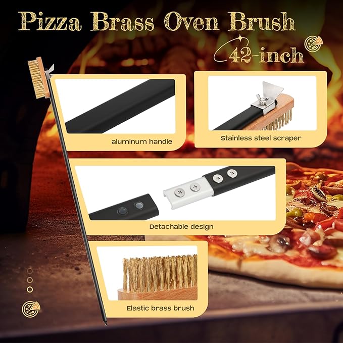 4 Piece Pizza Oven Kit (Extended Edition) Pizza Turning Peel 9 Inch Perforated Pizza Peel 12 Inch 40 Inch Aluminum Handle Pizza Oven Brush and Ash Rake Pizza Peel Set Pizza Oven Tools Kit