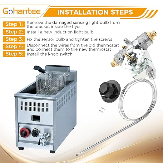 Gohantee Gas Fryer Thermostat, Thermostat for 1/4" Mpt Mpt Stuff Box, Thermostat 200-400F Compatible with Pitco P5047588, Pitco GSA60301800, Pitco 4290-006 Gas Thermostat for Adcraft deep Fryer